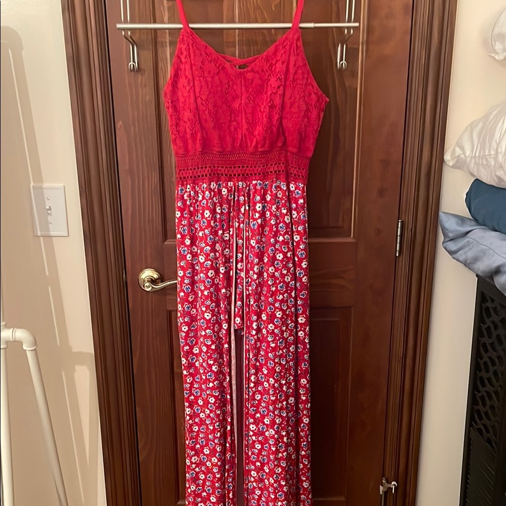 Red Floral Lace Jumpsuit